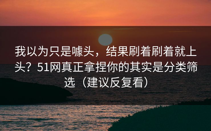 我以为只是噱头，结果刷着刷着就上头？51网真正拿捏你的其实是分类筛选（建议反复看）