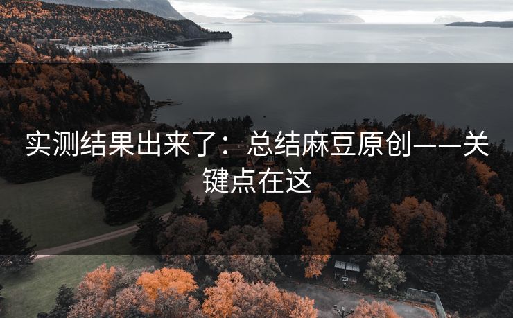 实测结果出来了：总结麻豆原创——关键点在这